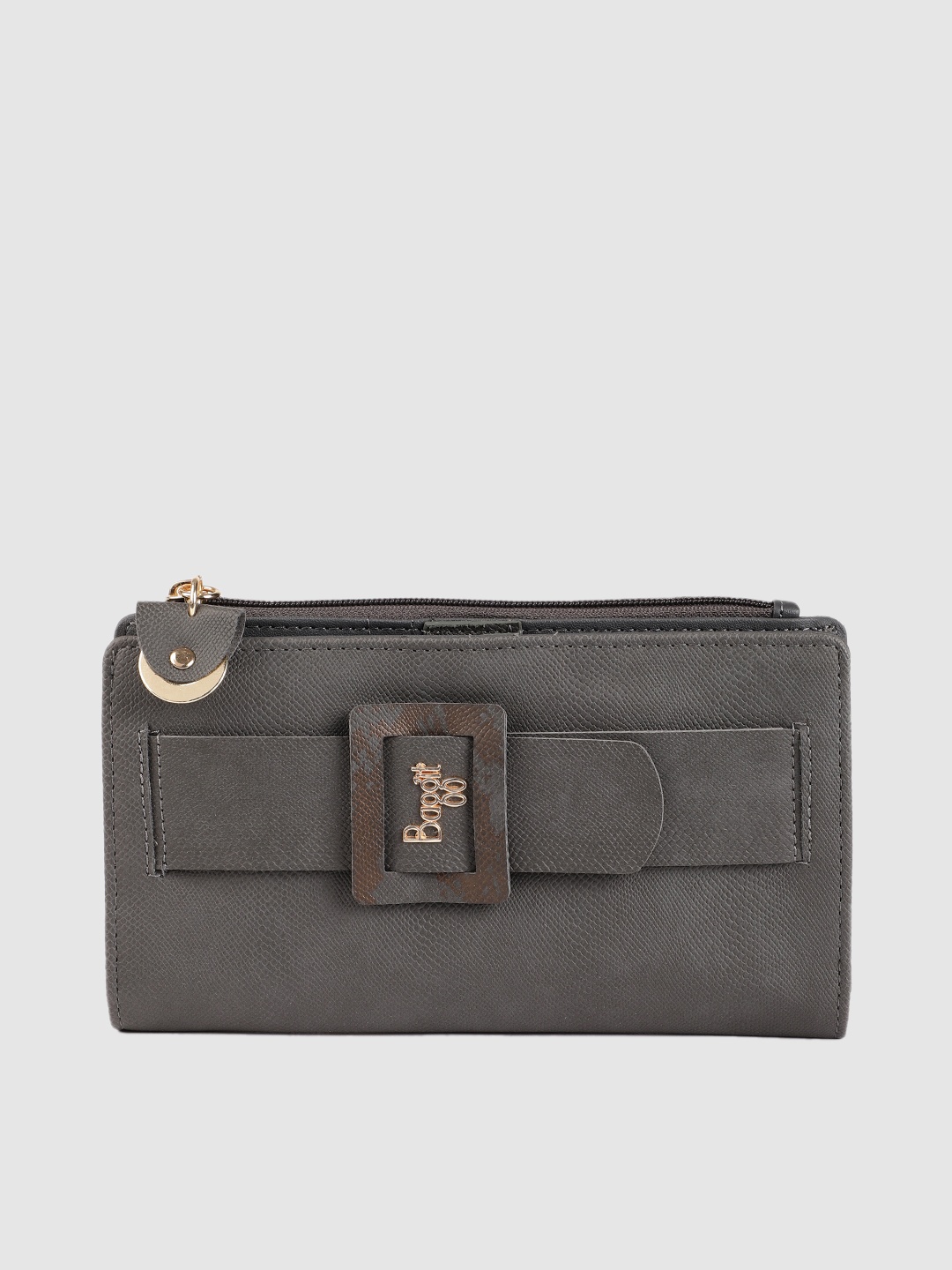 

Baggit Women Grey Textured Two Fold Wallet With Buckle Detail