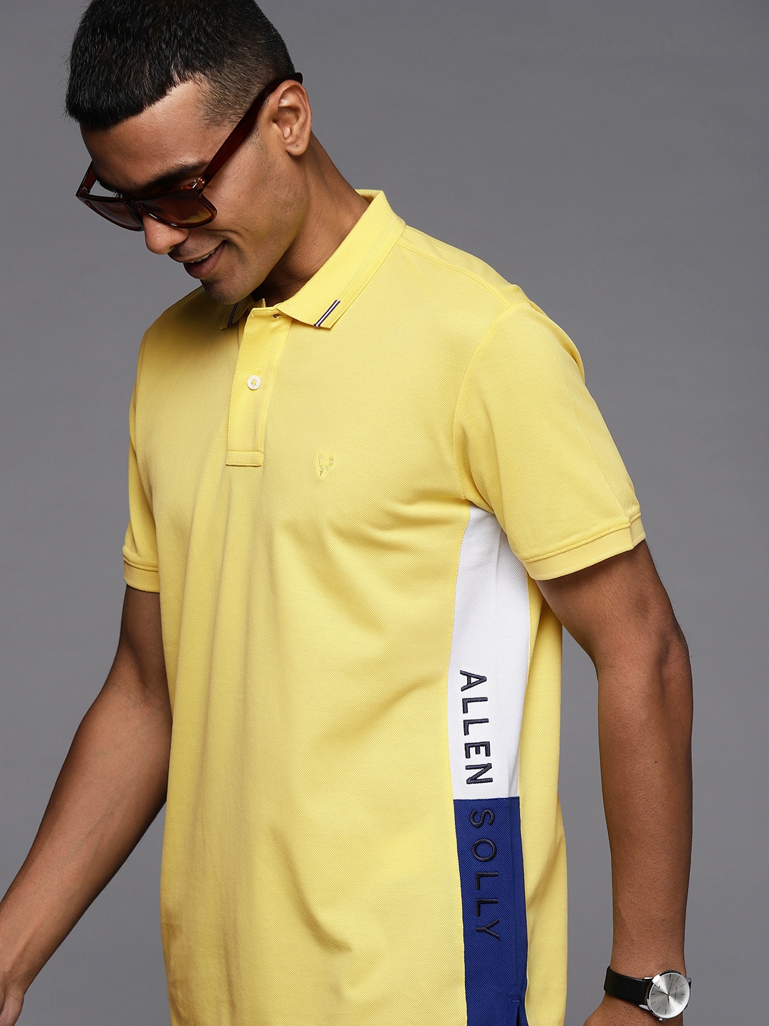 

Allen Solly Men Yellow Brand Logo Embroidered Pure Cotton Polo Collar T-shirt