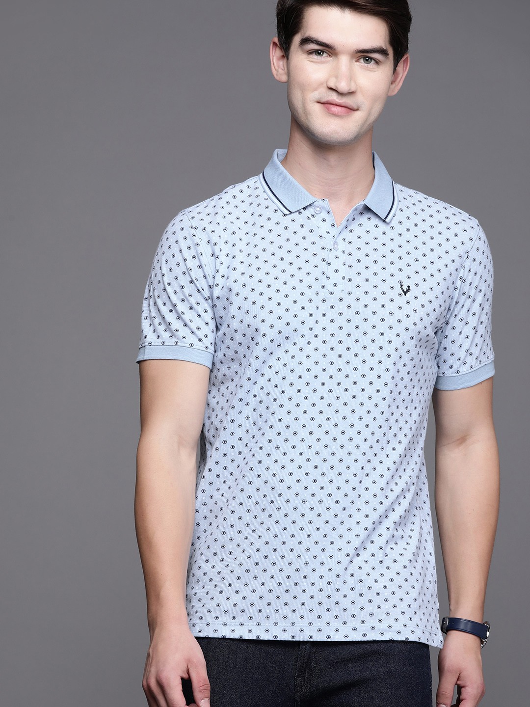 

Allen Solly Men Blue Pure Cotton Printed Polo Collar T-shirt