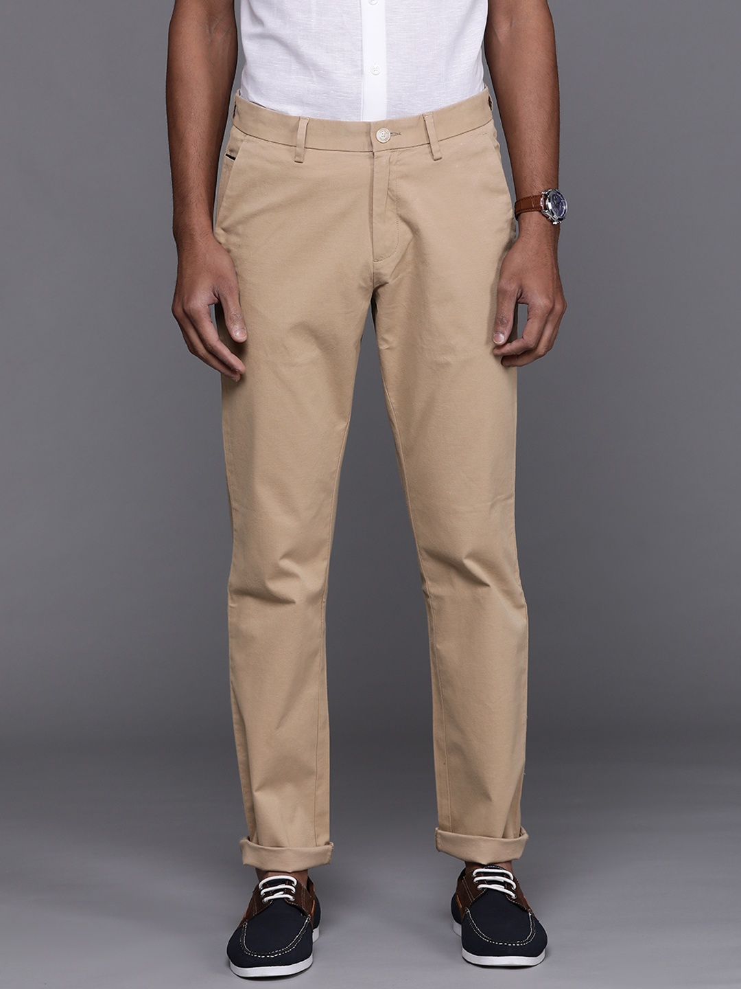 

Allen Solly Men Khaki Solid Classic Fit Trousers