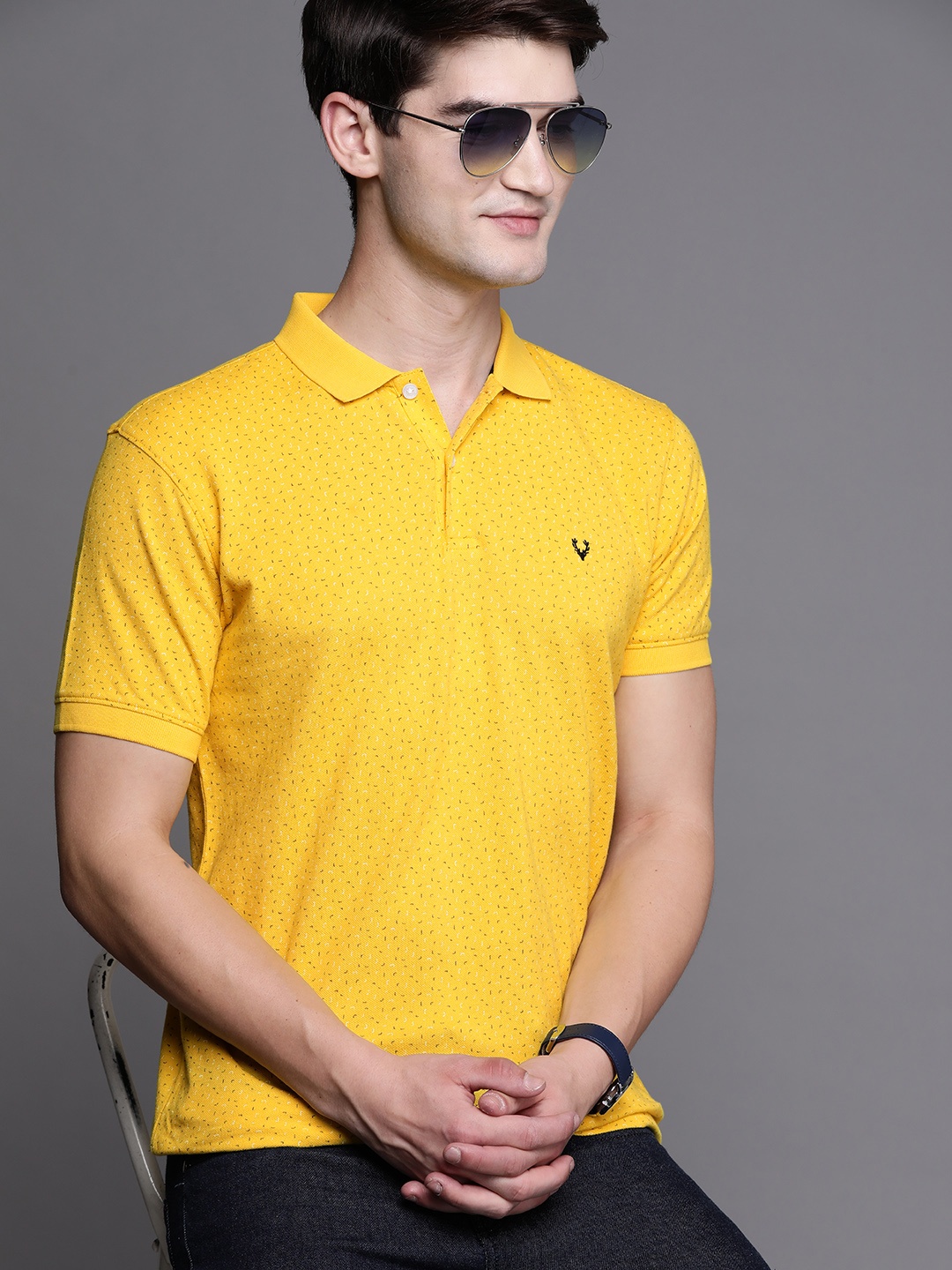 

Allen Solly Men Yellow & Black Pure Cotton Printed Polo Collar T-shirt