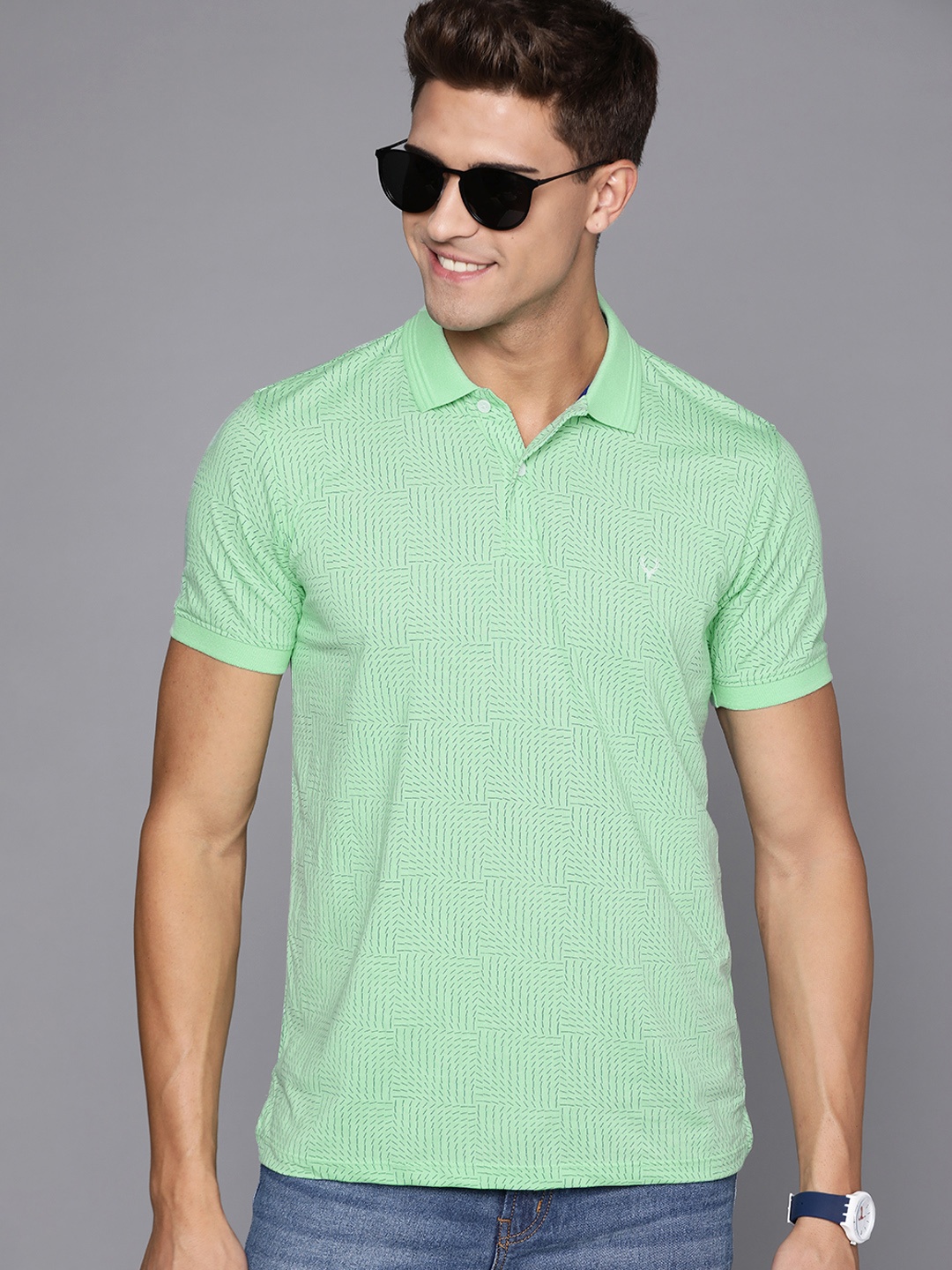 

Allen Solly Men Green Printed Polo Collar T-shirt