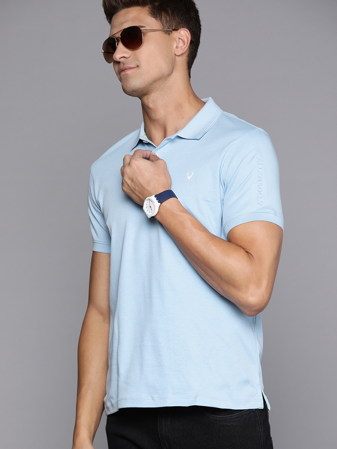 

Allen Solly Men Turquoise Blue Polo Collar Pure Cotton T-shirt