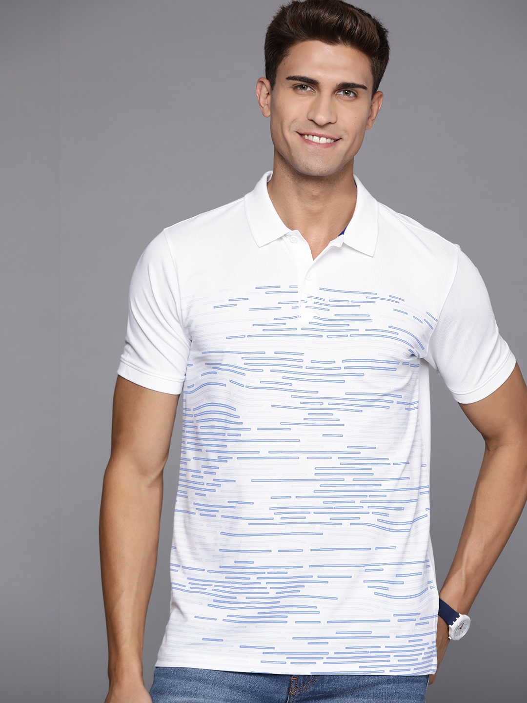 

Allen Solly Men White & Blue Printed Polo Collar T-shirt