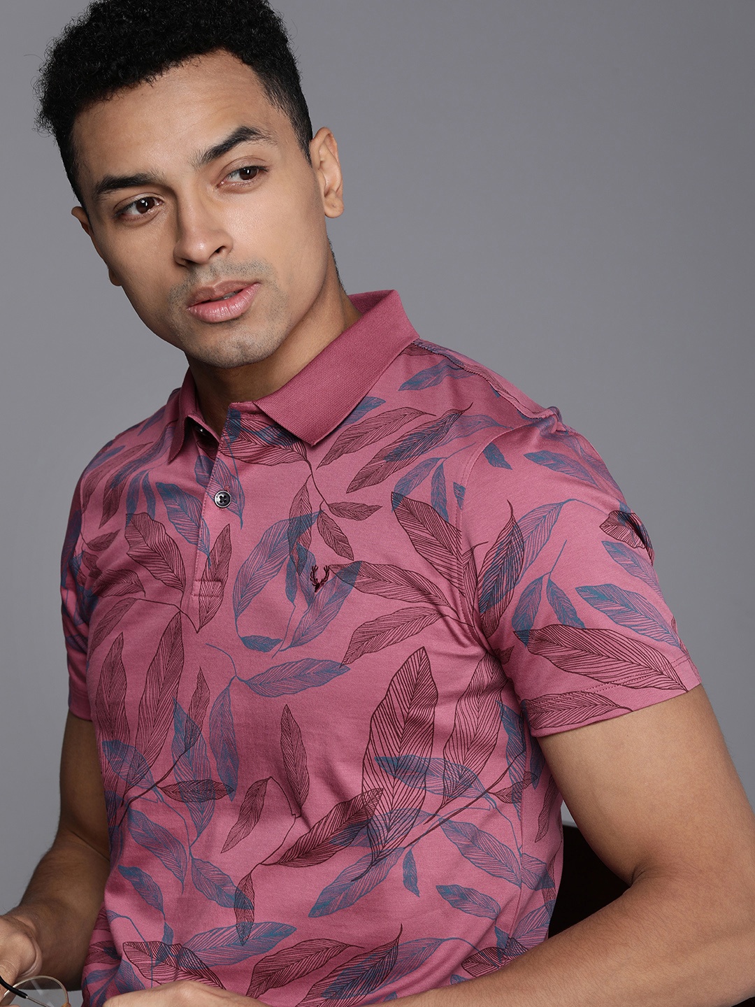 

Allen Solly Floral Printed Polo Collar Tropical Pure Cotton T-shirt, Pink