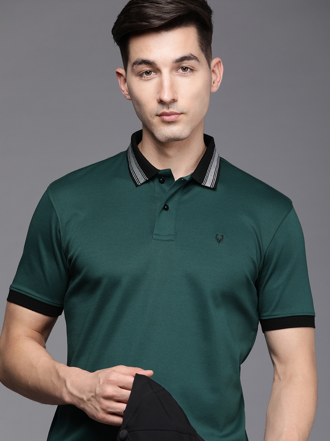 

Allen Solly Men Green Solid Polo Collar T-shirt