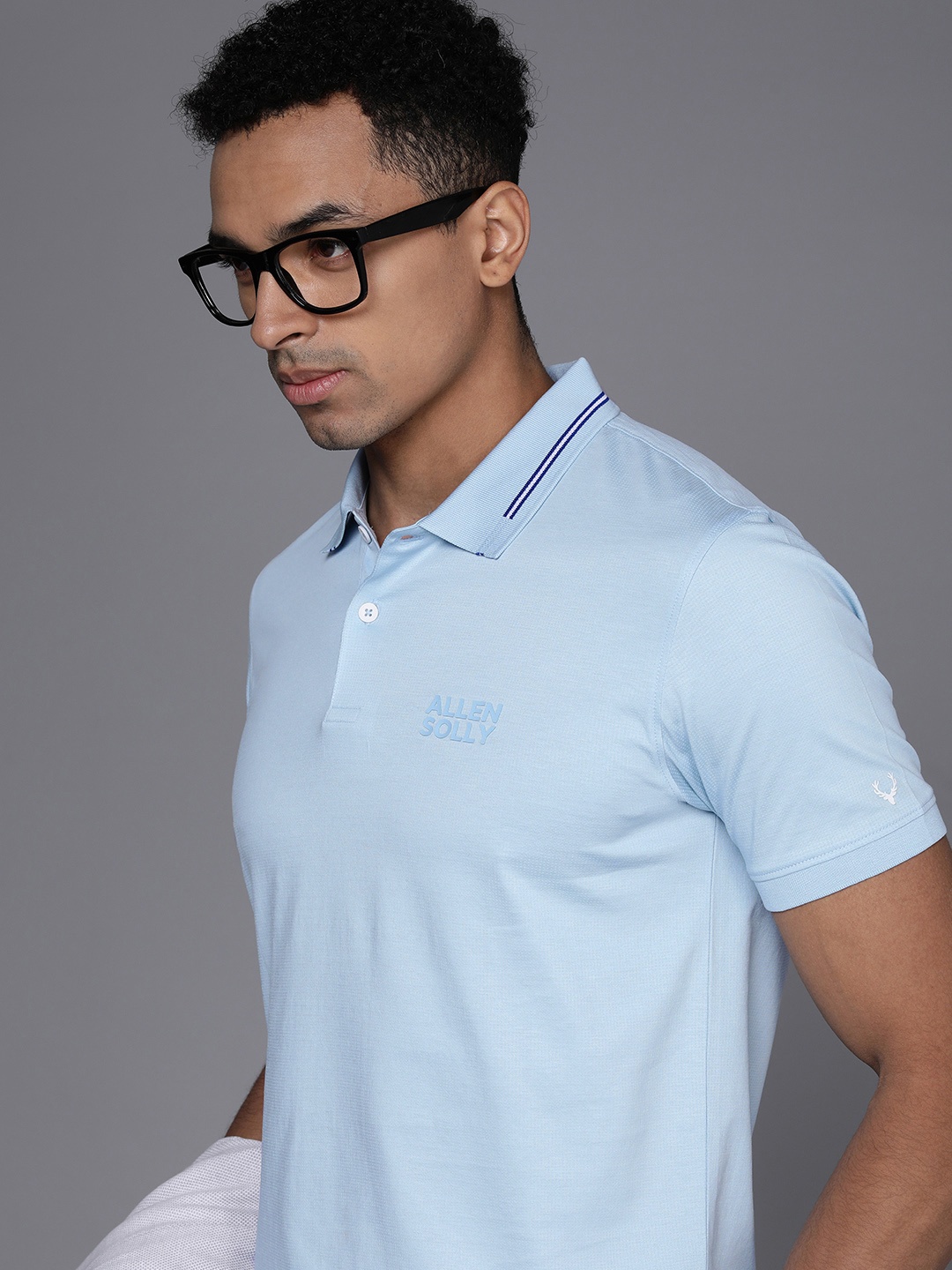 

Allen Solly Self Design Brand Logo Polo Collar Pure Cotton T-shirt, Blue