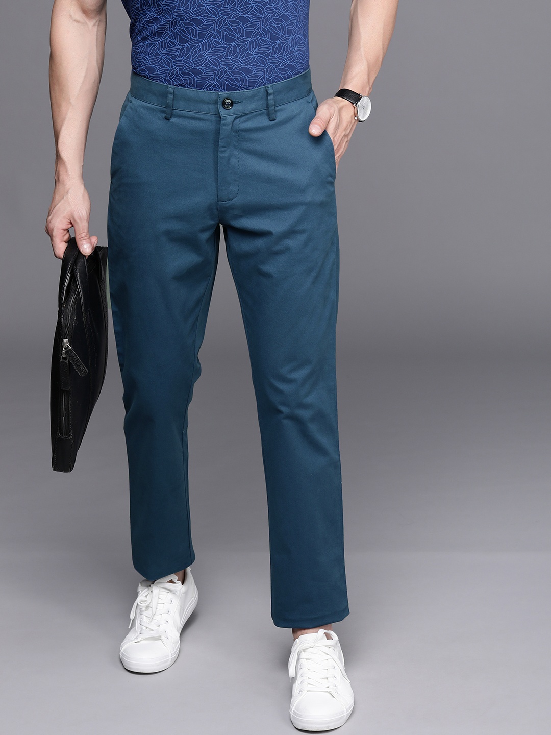 

Allen Solly Men Blue Solid Slim Fit Trousers