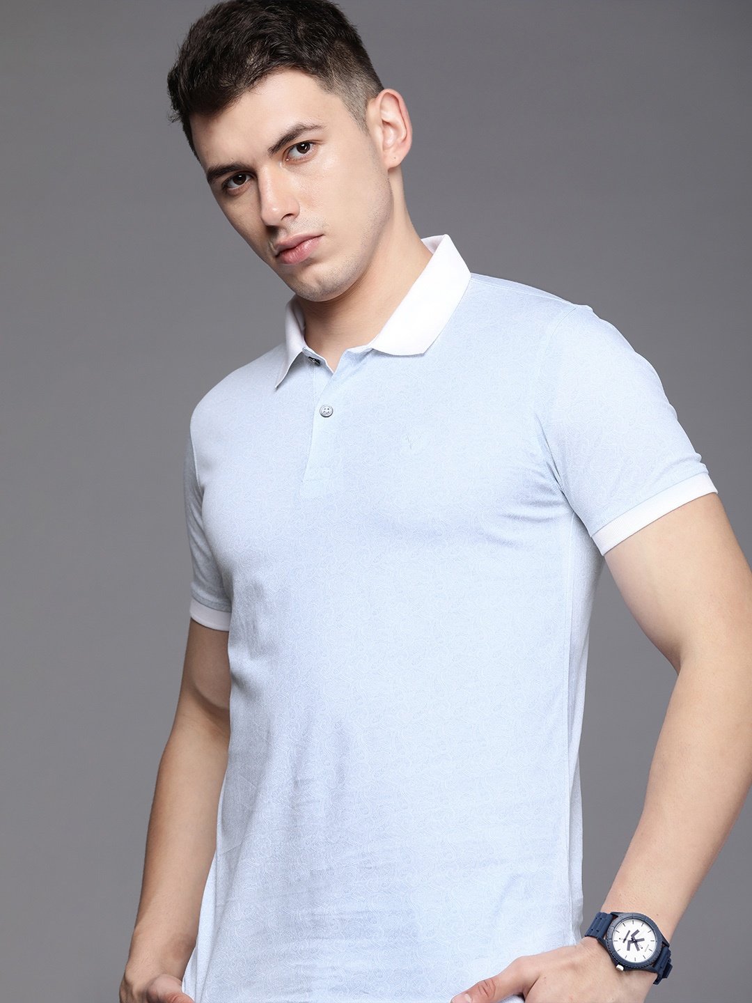 

Allen Solly Men Blue Printed Polo Collar Pure Cotton T-shirt