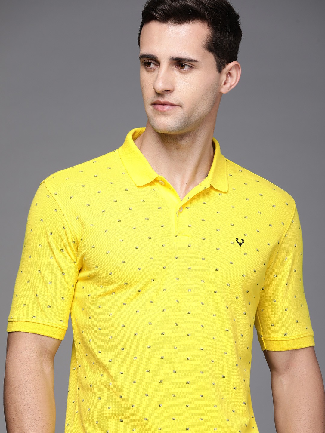

Allen Solly Men Yellow Printed Pure Cotton Polo Collar T-shirt