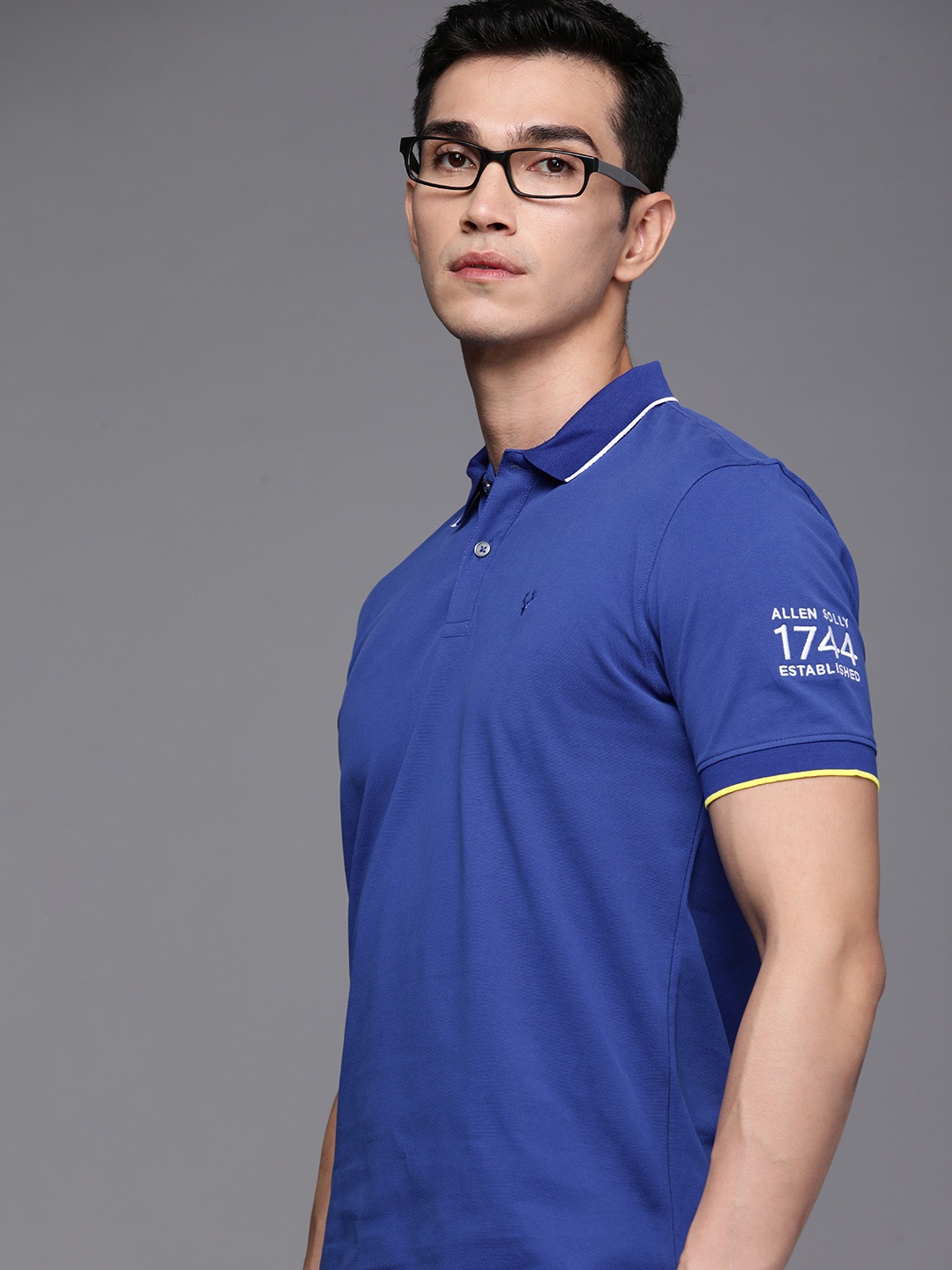 

Allen Solly Men Blue Solid Pure Cotton Polo Collar T-shirt