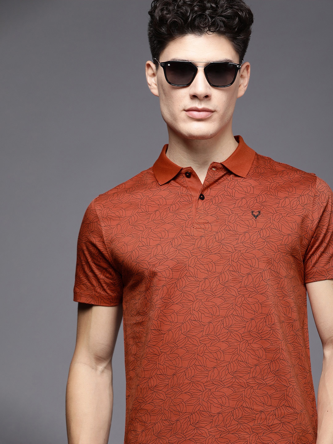 

Allen Solly Men Rust & Black Printed Polo Collar Pure Cotton T-shirt