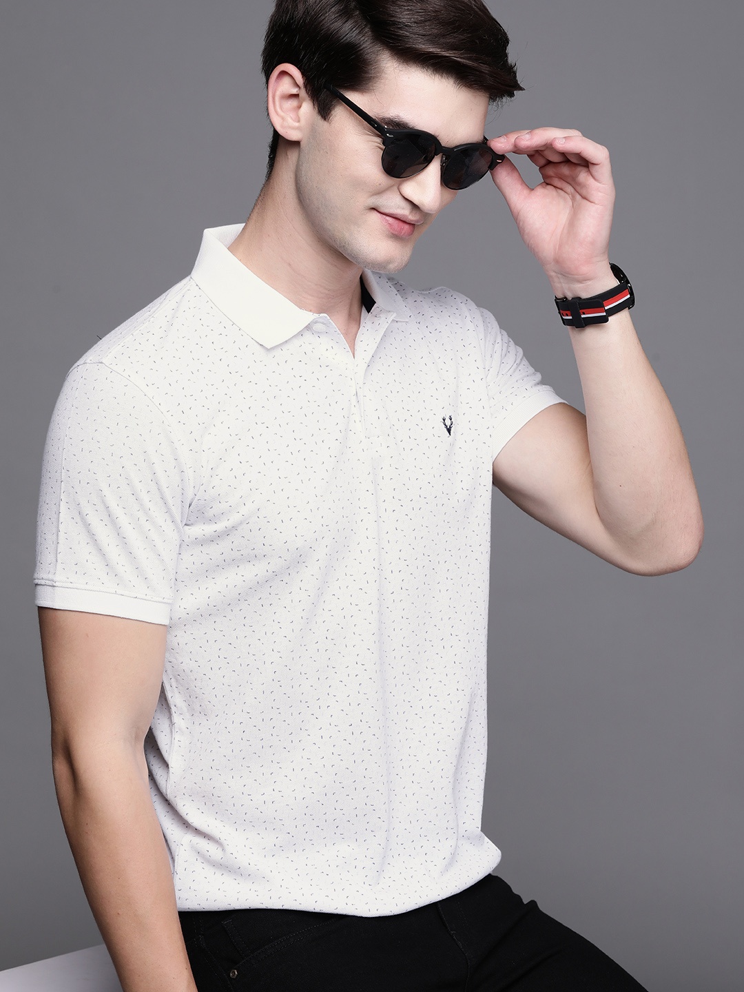 

Allen Solly Men White Pure Cotton Printed Polo Collar T-shirt