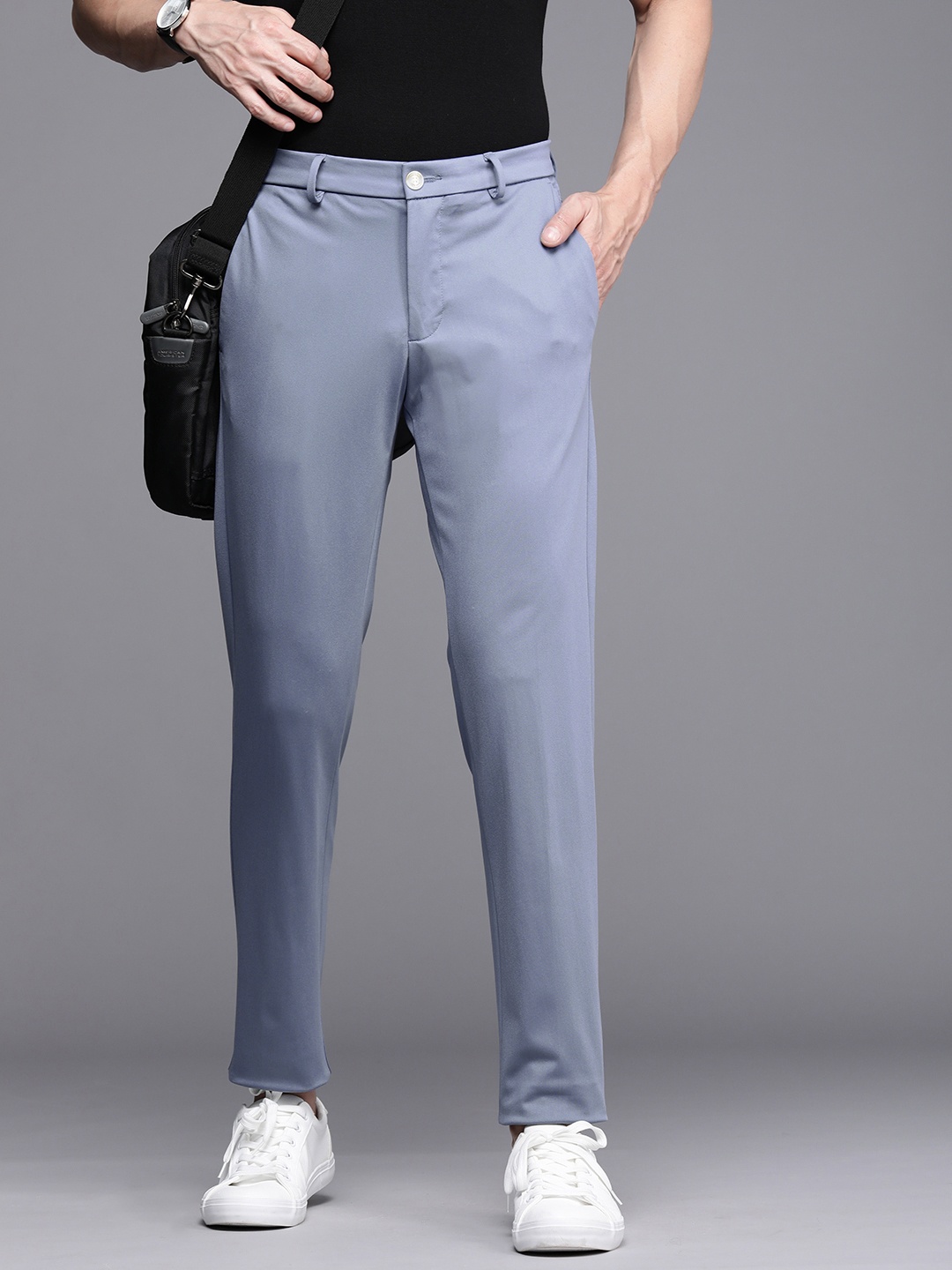 

Allen Solly Men Blue Solid Mid Rise Trousers