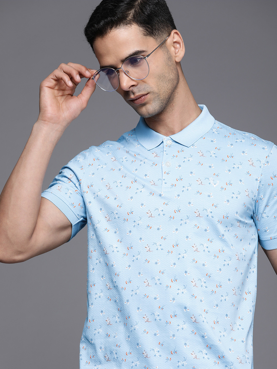 

Allen Solly Floral Printed Polo Collar Pure Cotton T-shirt, Blue