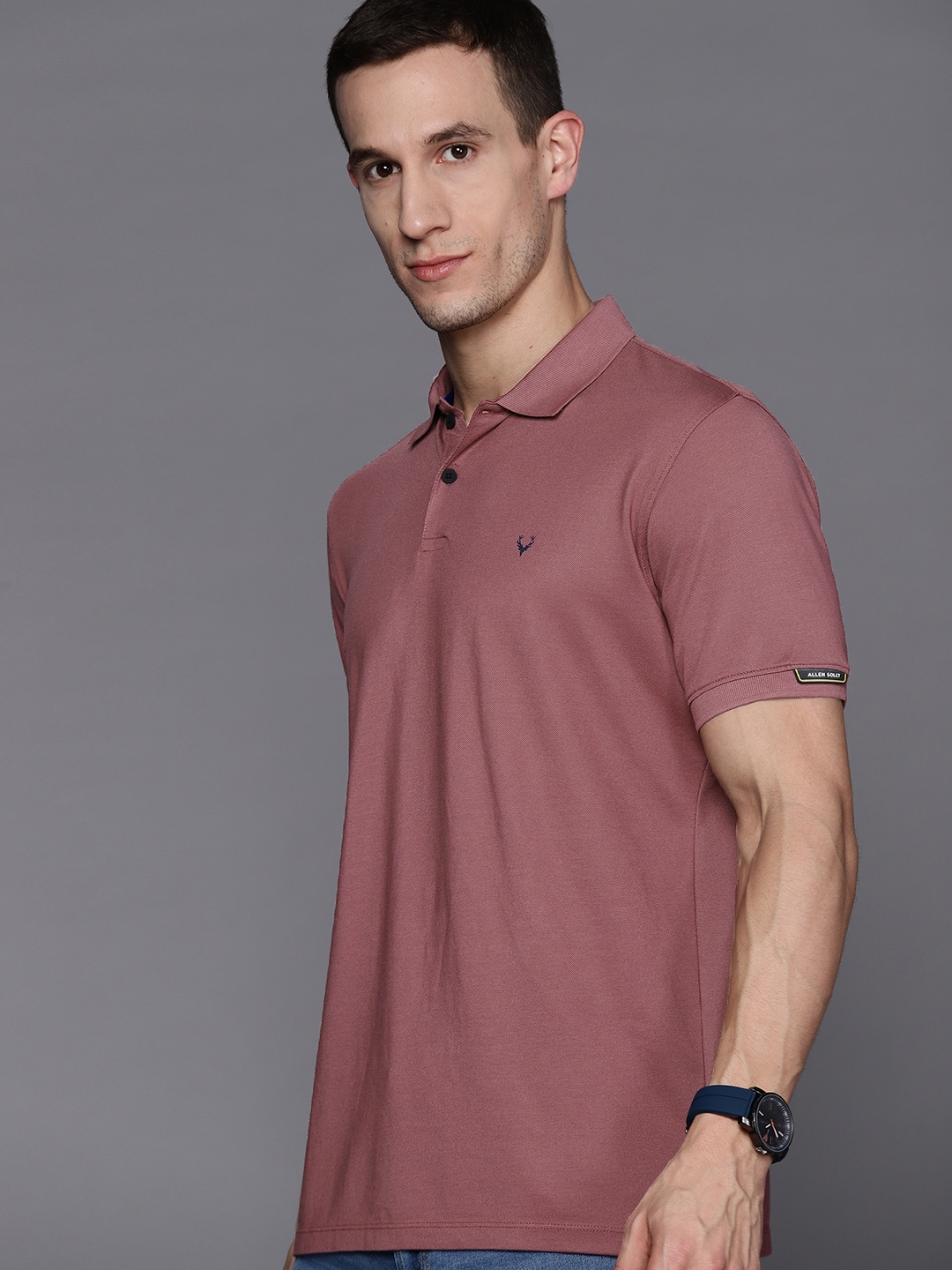 

Allen Solly Men Mauve Solid Polo Collar Knitted T-shirt