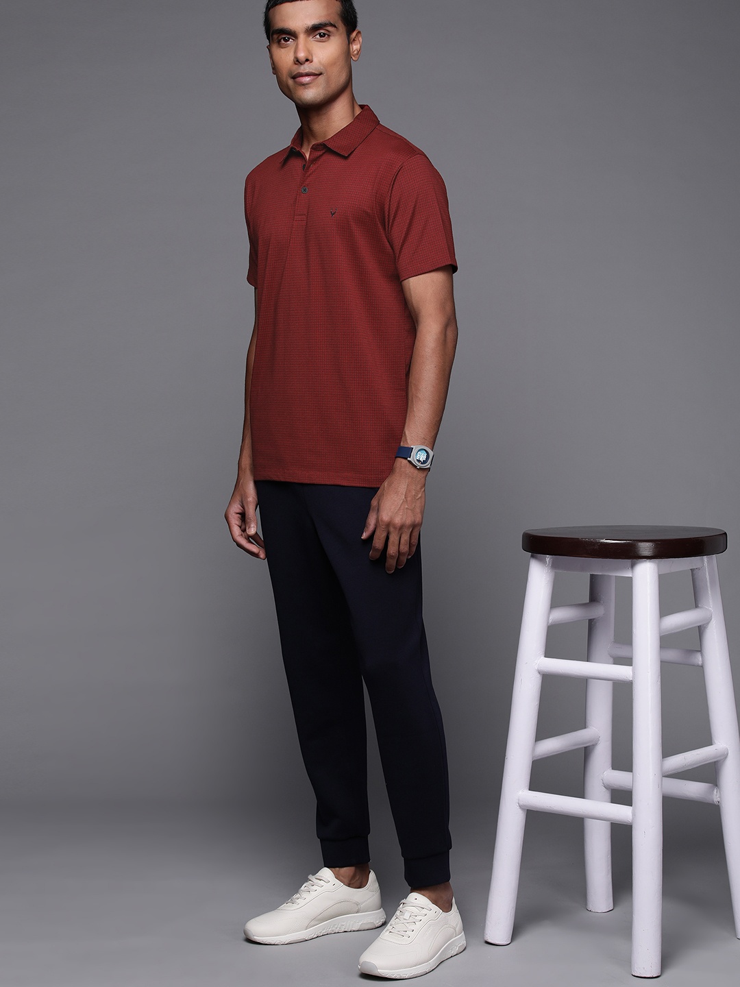

Allen Solly Men Maroon & Black Printed Polo Collar T-shirt