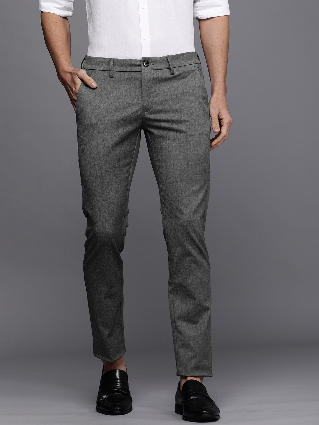 

Allen Solly Men Grey Textured Slim Fit Regular Trousers