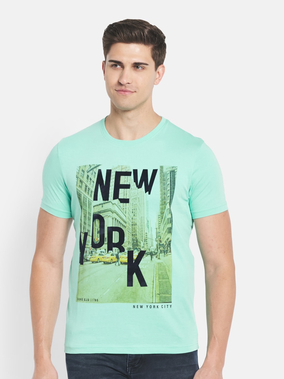 

Duke Men Green Printed Slim Fit T-shirt