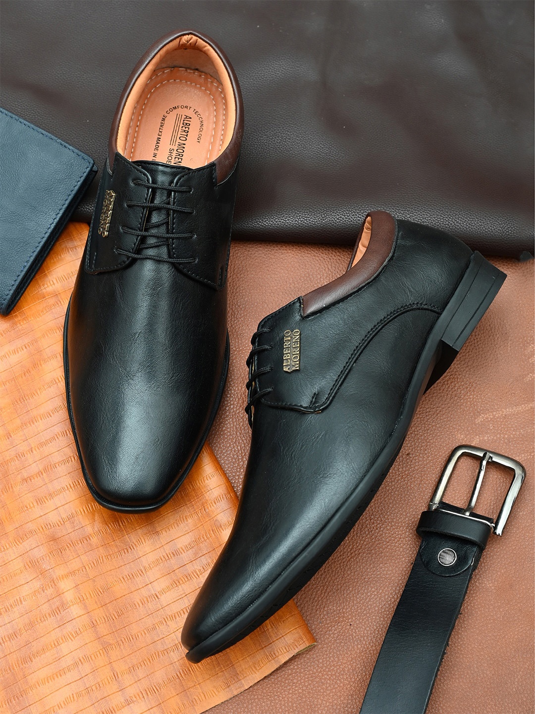 

ALBERTO MORENO Men Black Solid Formal Derbys