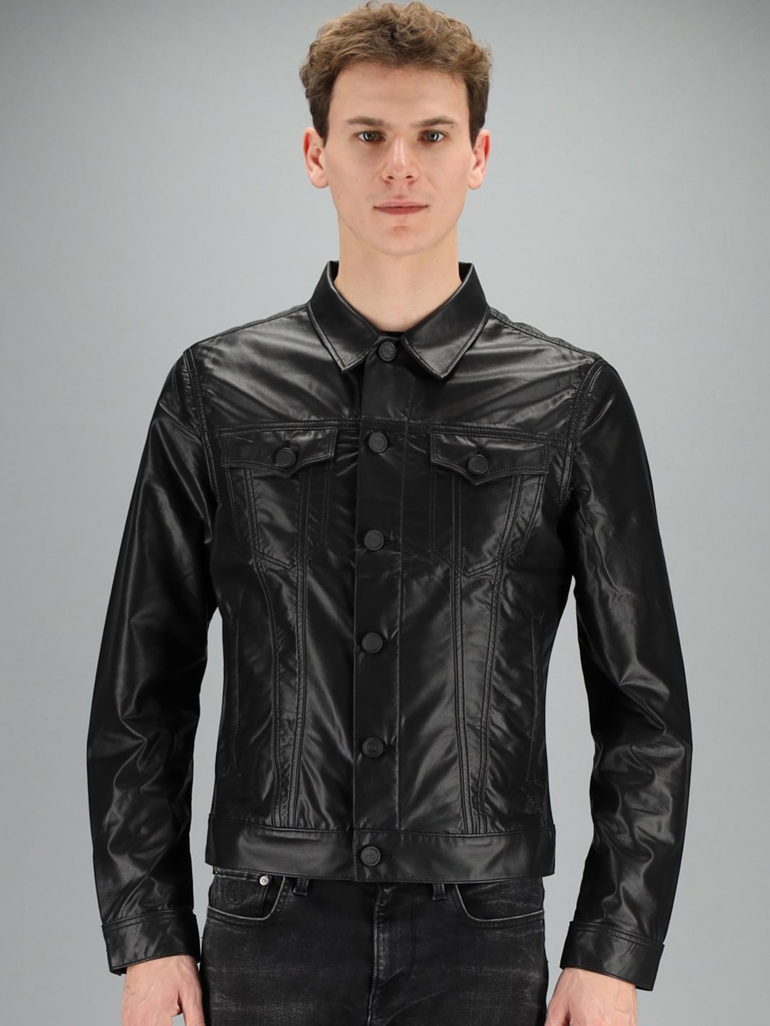 

FREESOUL Men Black Solid Biker Jacket