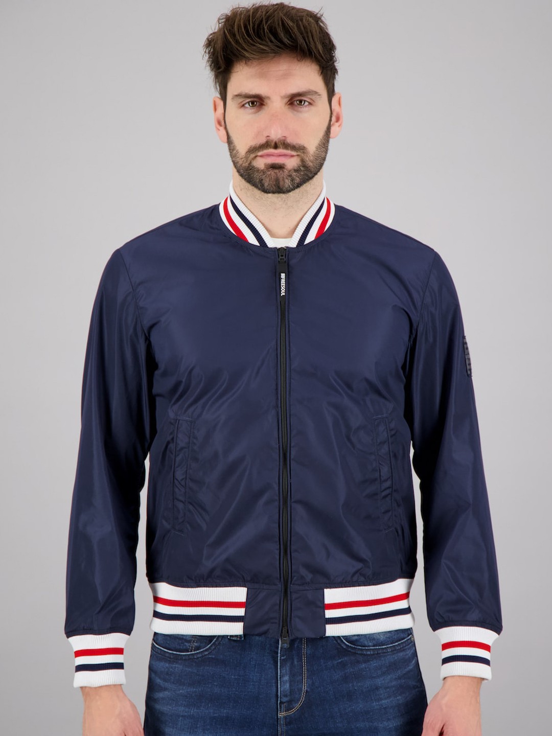 

FREESOUL Men Blue Bomber Jacket