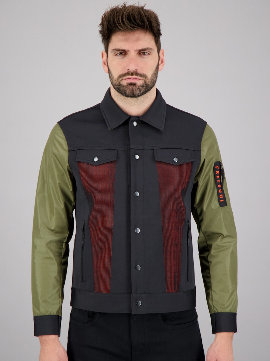 

FREESOUL Men Black Sporty Denim Jacket