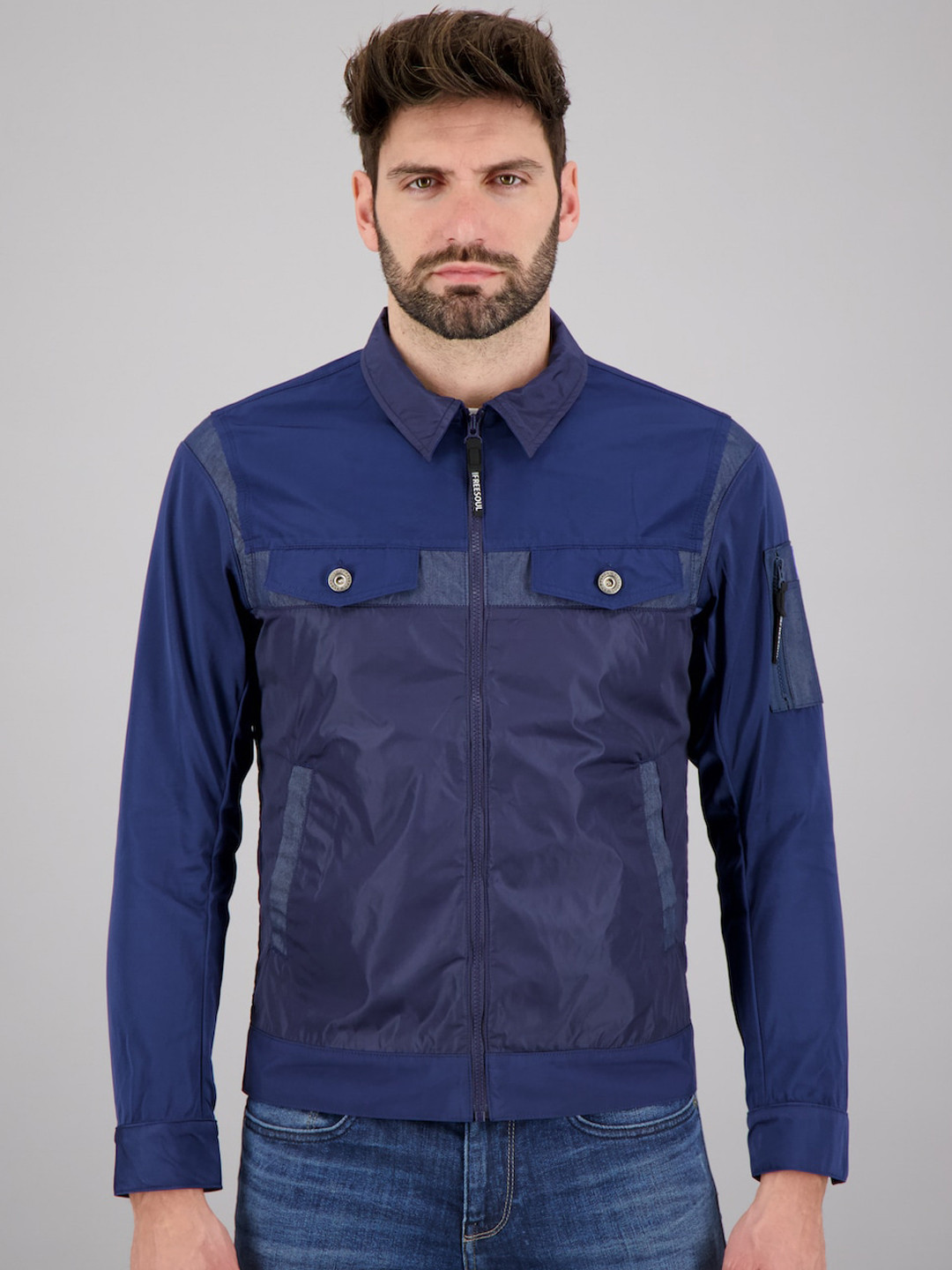 

FREESOUL Men Blue Regular Sporty Jacket with Zip Detail