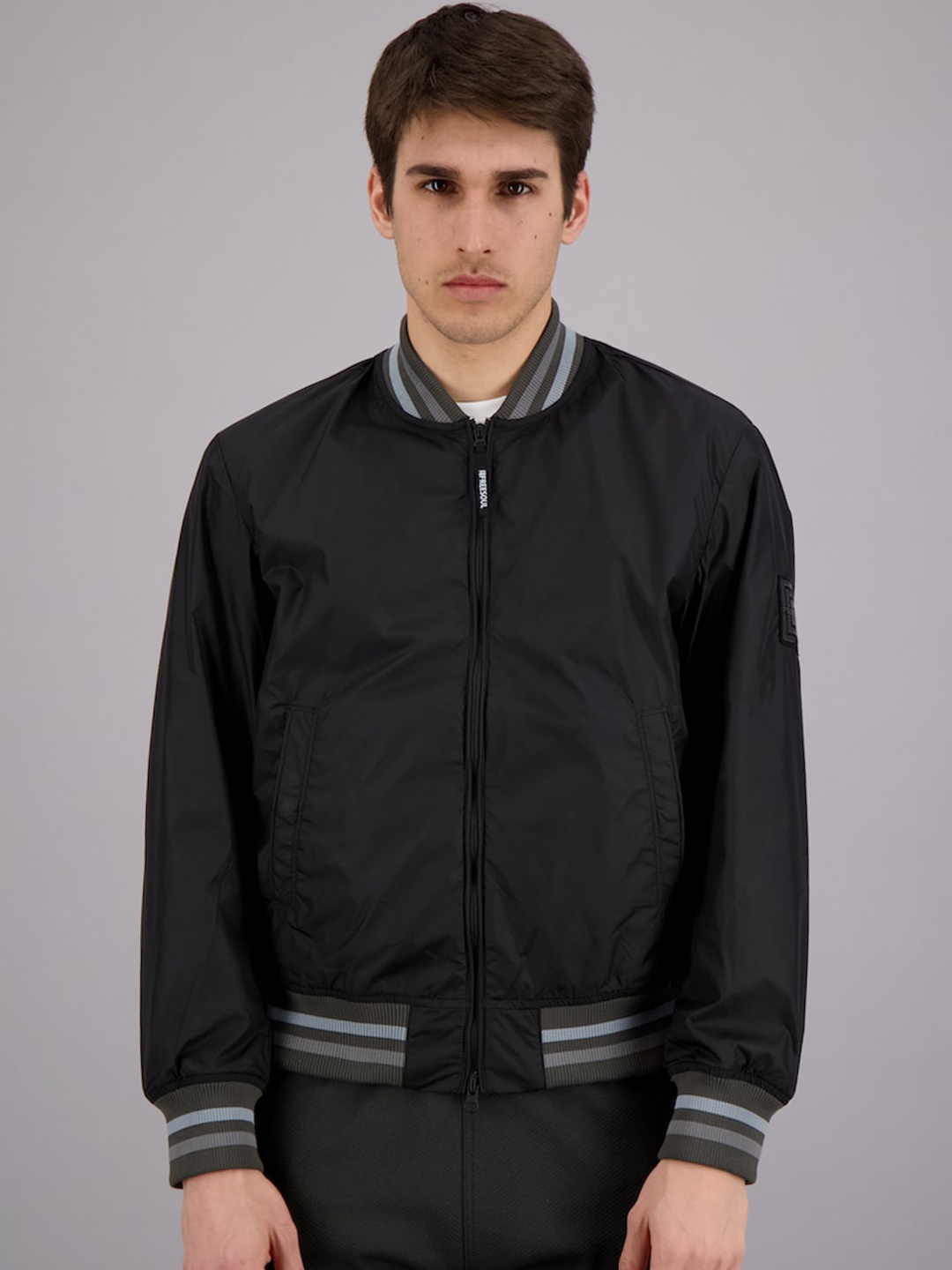

FREESOUL Men Black Solid Regular Bomber Jacket