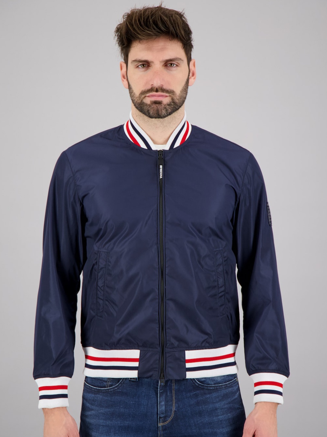 

FREESOUL Men Blue Solid Bomber Jacket