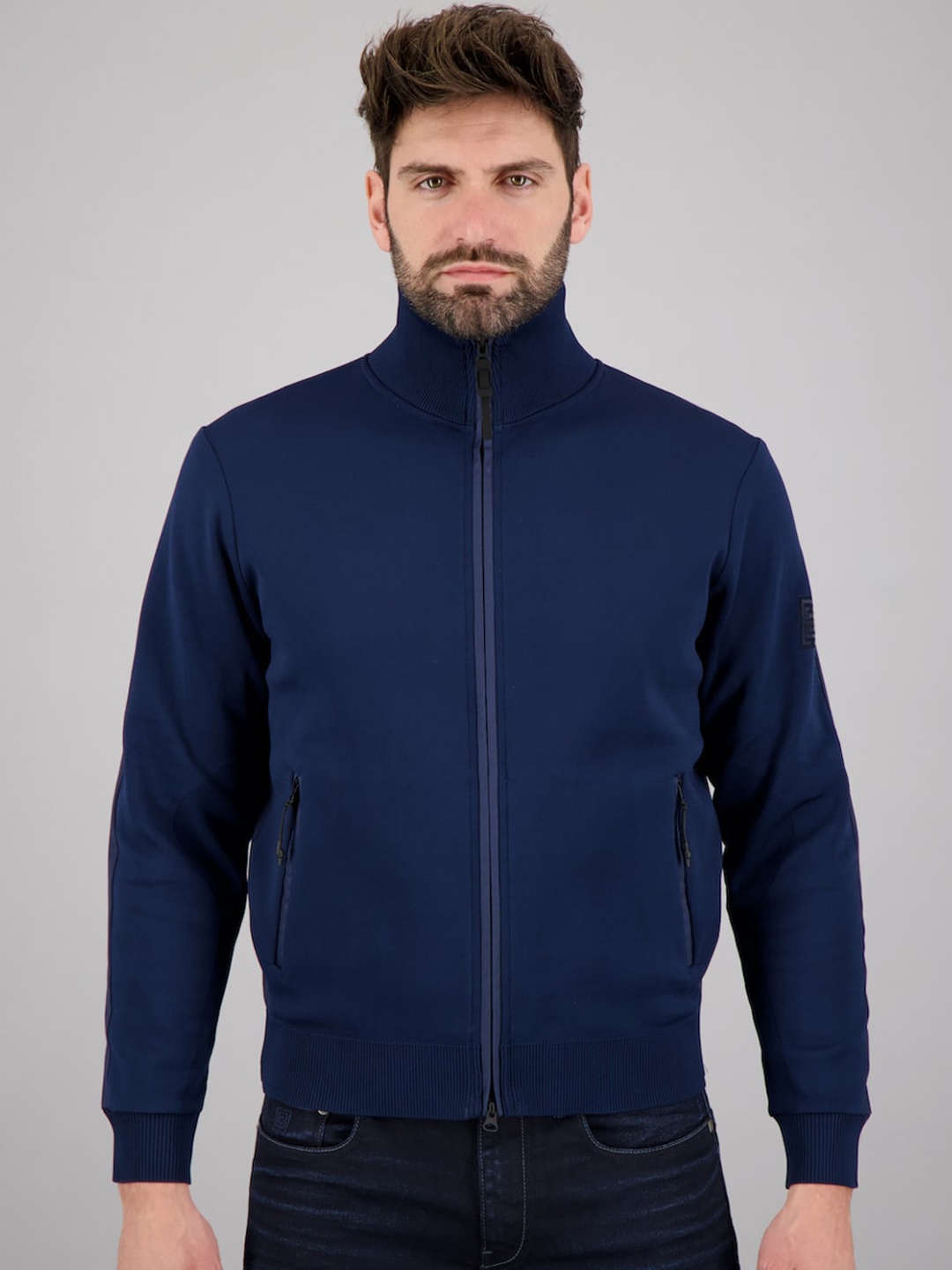 

FREESOUL Men Navy Blue Bomber Jacket