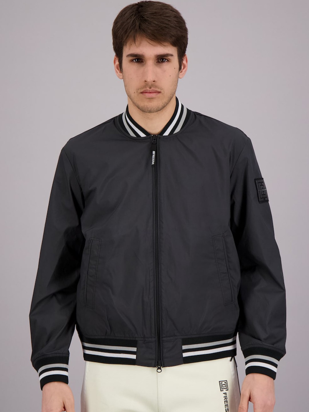 

FREESOUL Men Black Solid Regular Bomber Jacket
