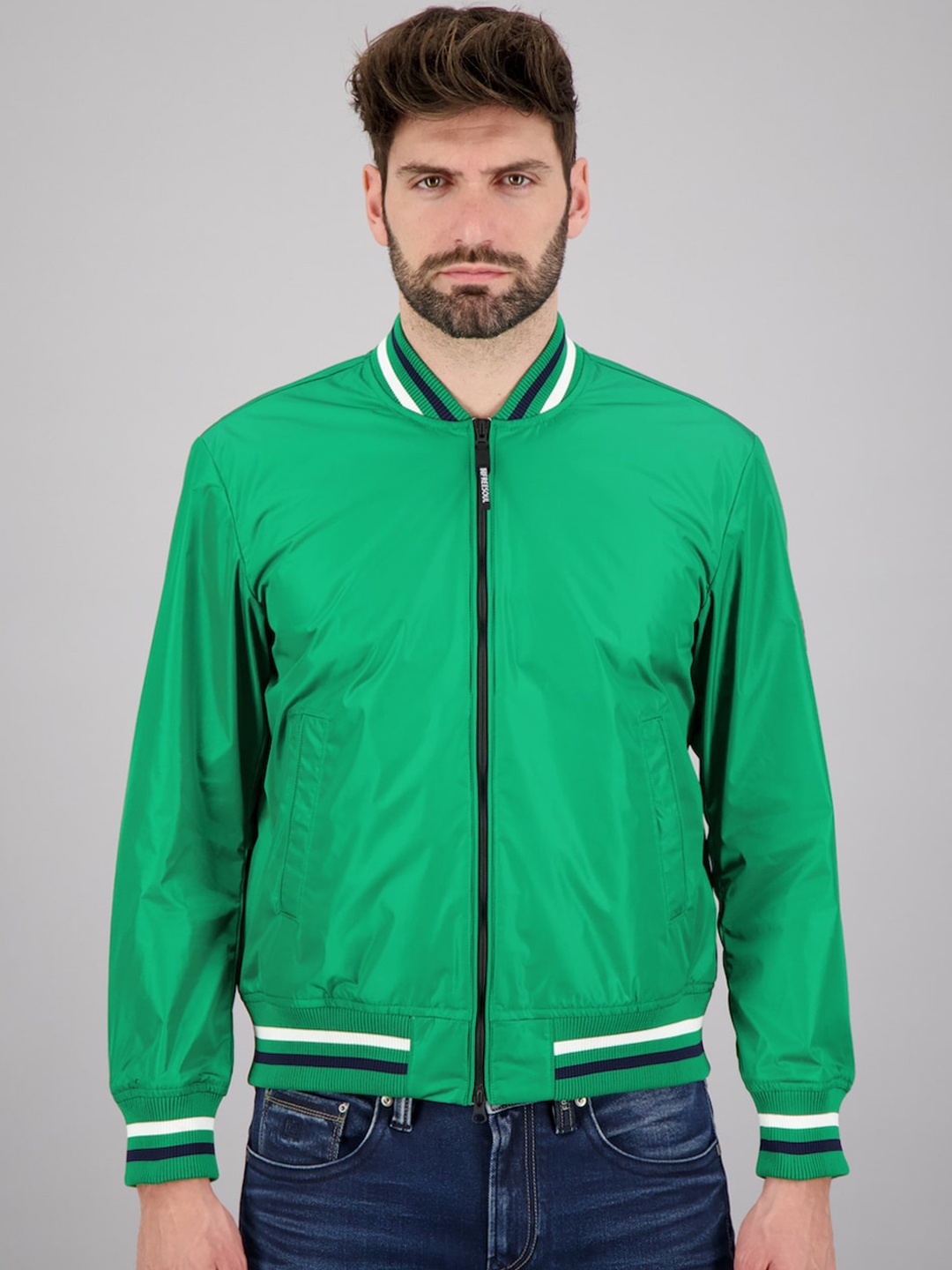 

FREESOUL Men Green Varsity Jacket