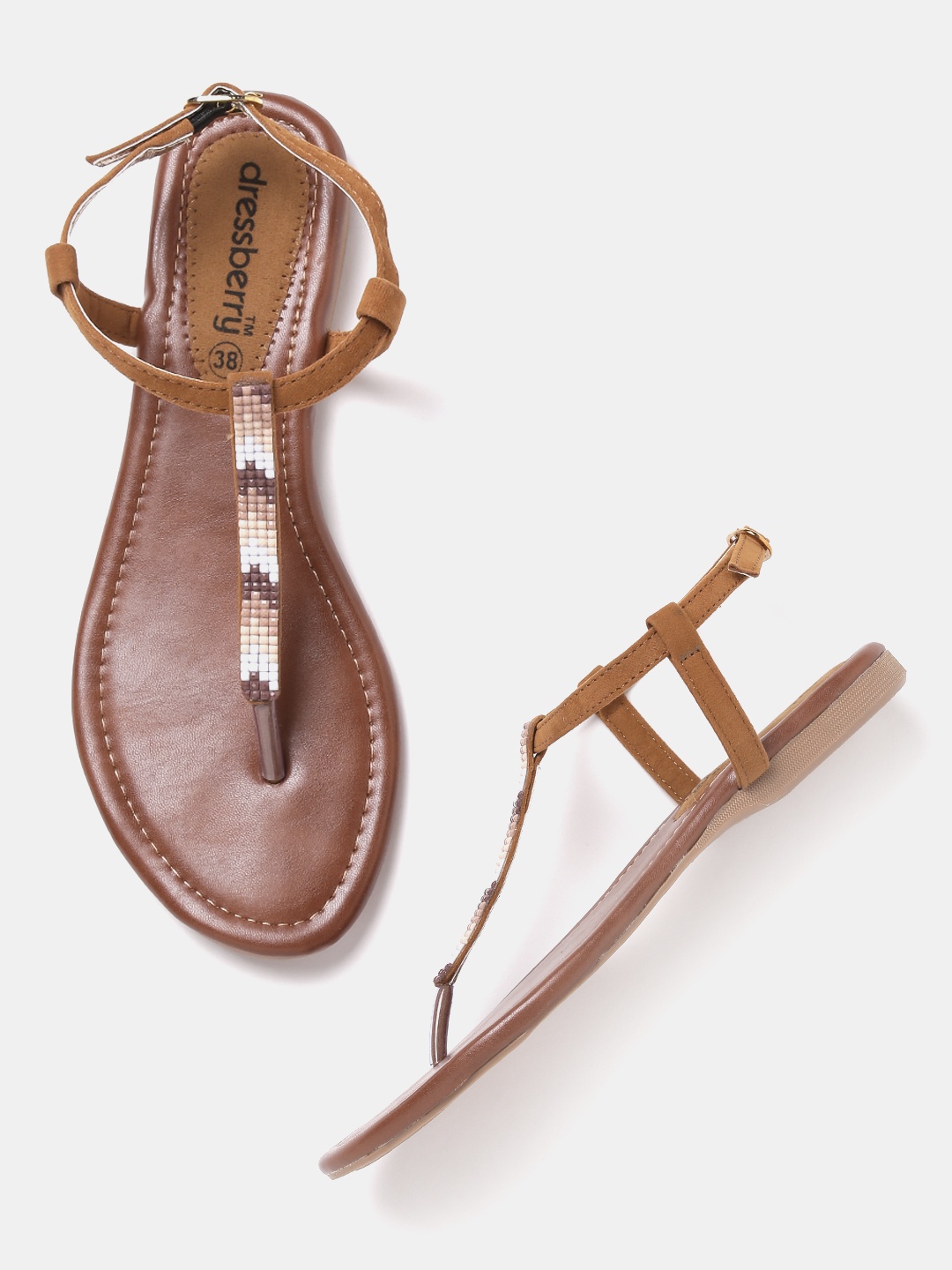 

DressBerry Women Tan Brown Embellished Flats
