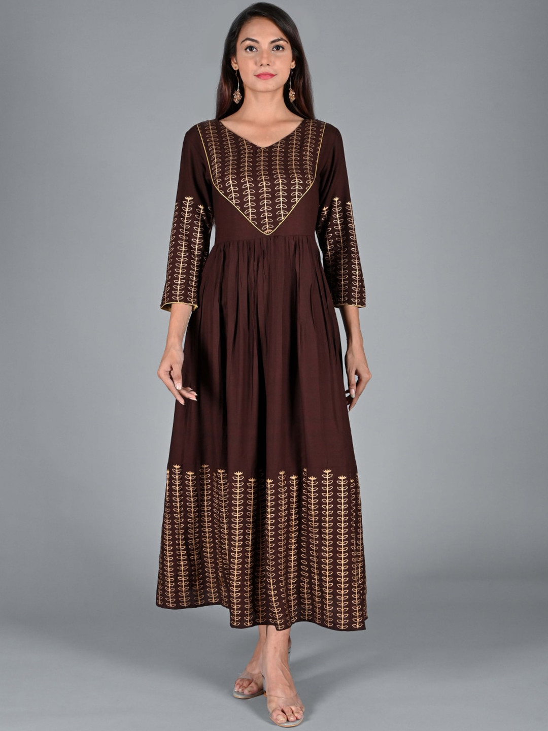 

KALINI Women Brown Geometric Anarkali Kurta