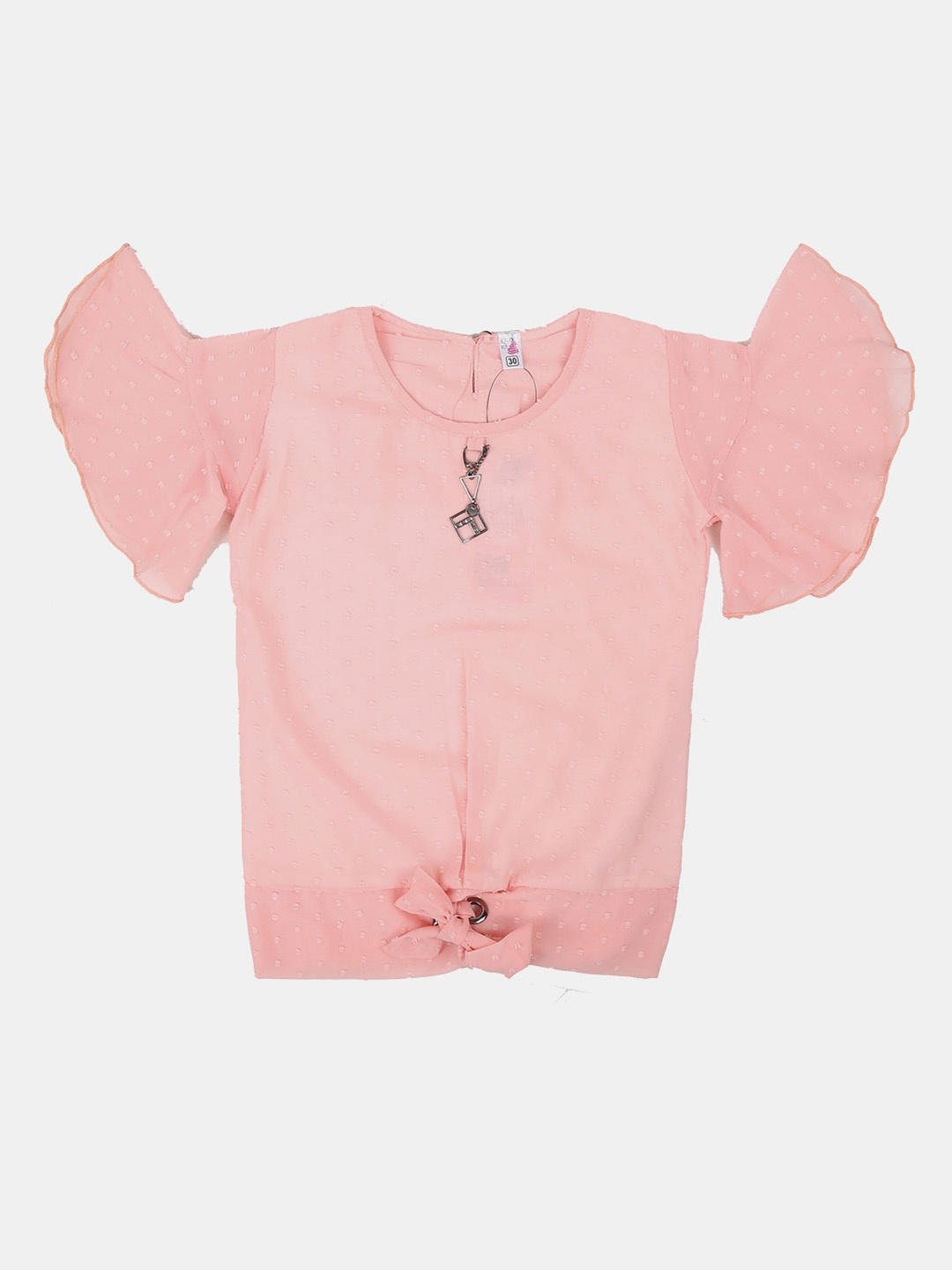 

V-Mart Girls Peach-Coloured Dobby Weave Tie-Up Waist Top