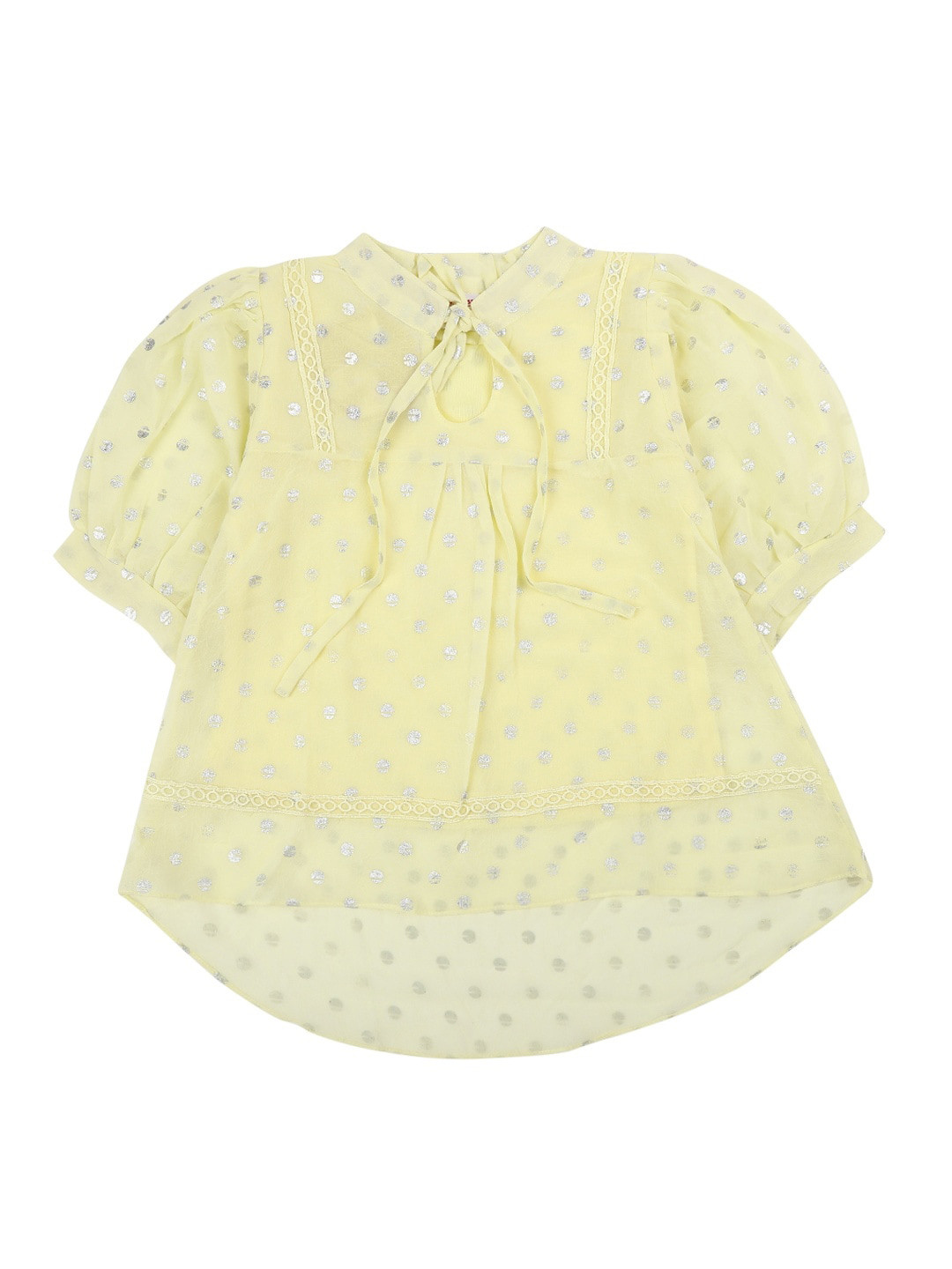

V-Mart Yellow Embellished Keyhole Neck Georgette Top
