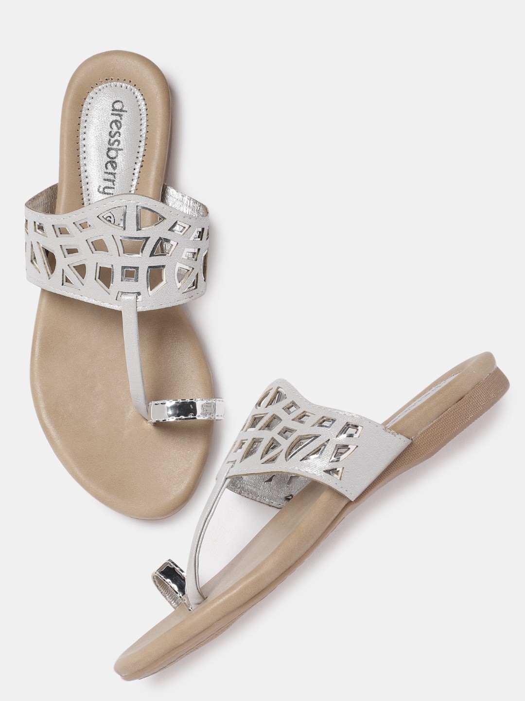 

DressBerry Women Silver-Toned Solid Synthetic One Toe Flats
