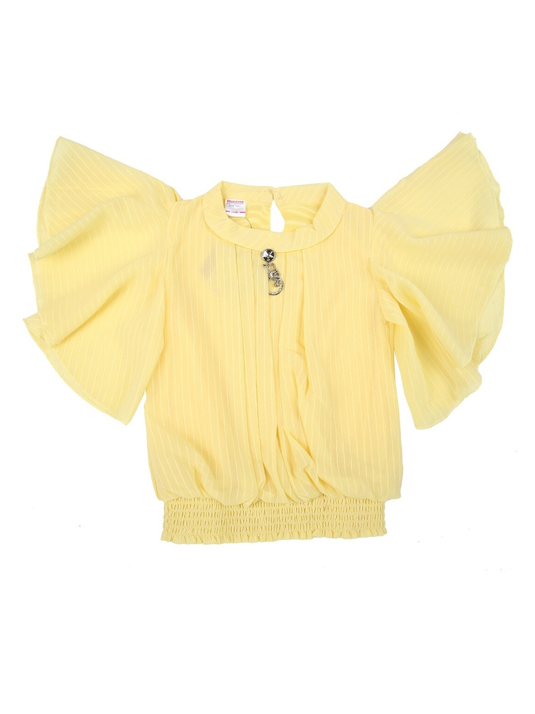 

V-Mart Girls Yellow & White Striped Round Neck Regular Top