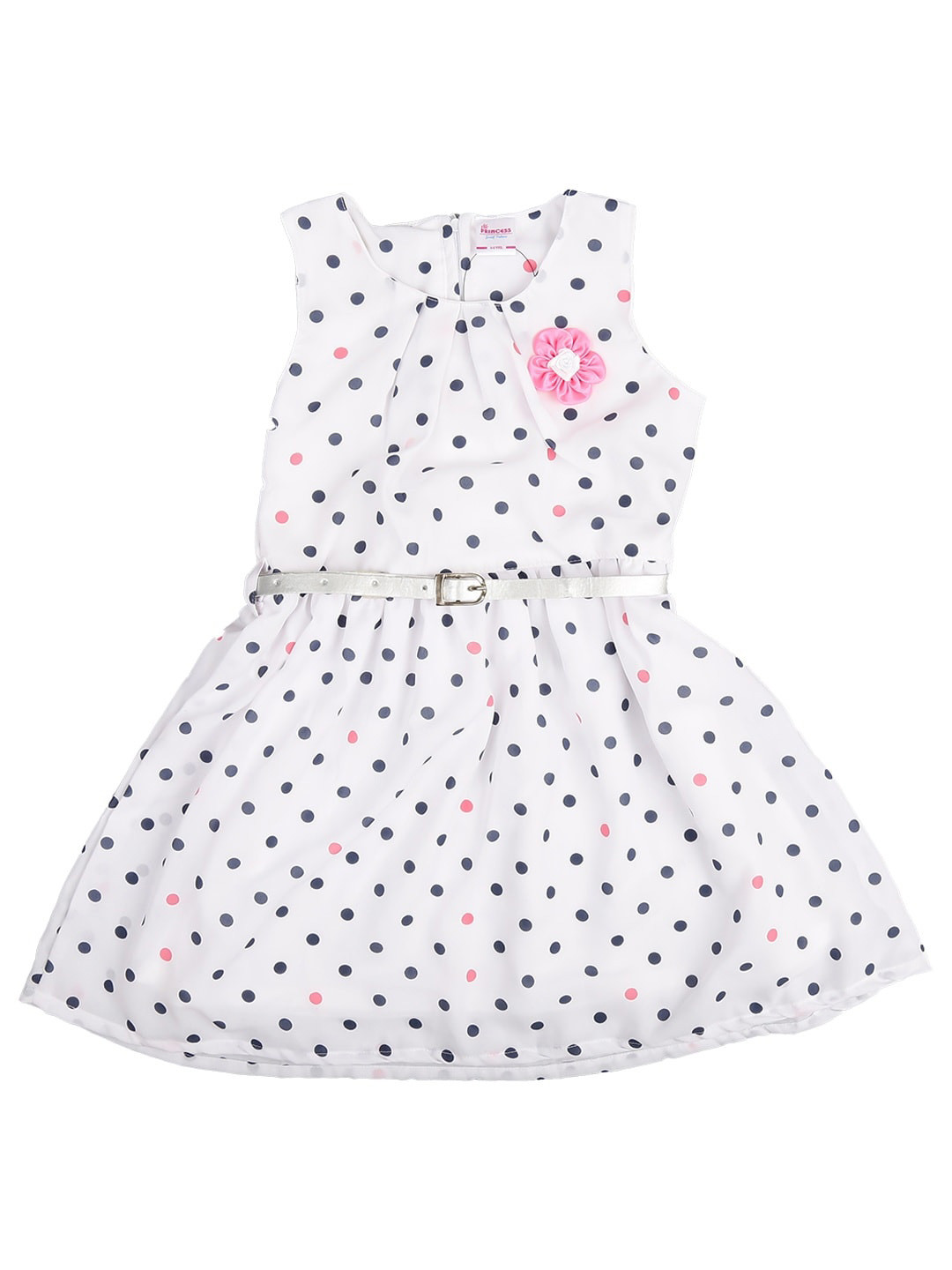 

V-Mart White Polka Dots Fit and Flare Dress