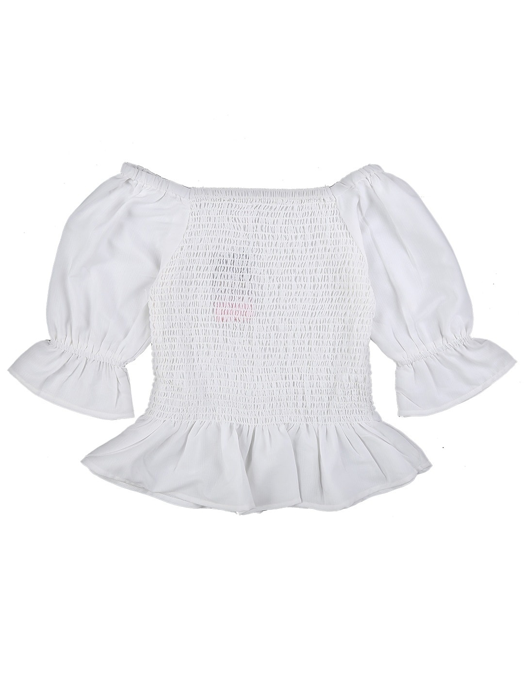 

V-Mart Girls White Solid Smocked Top