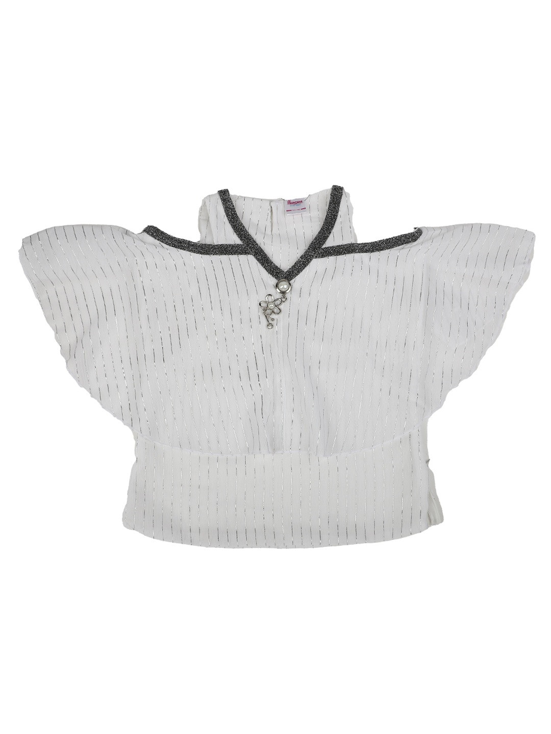 

V-Mart Girls White Striped Layered Georgette Top