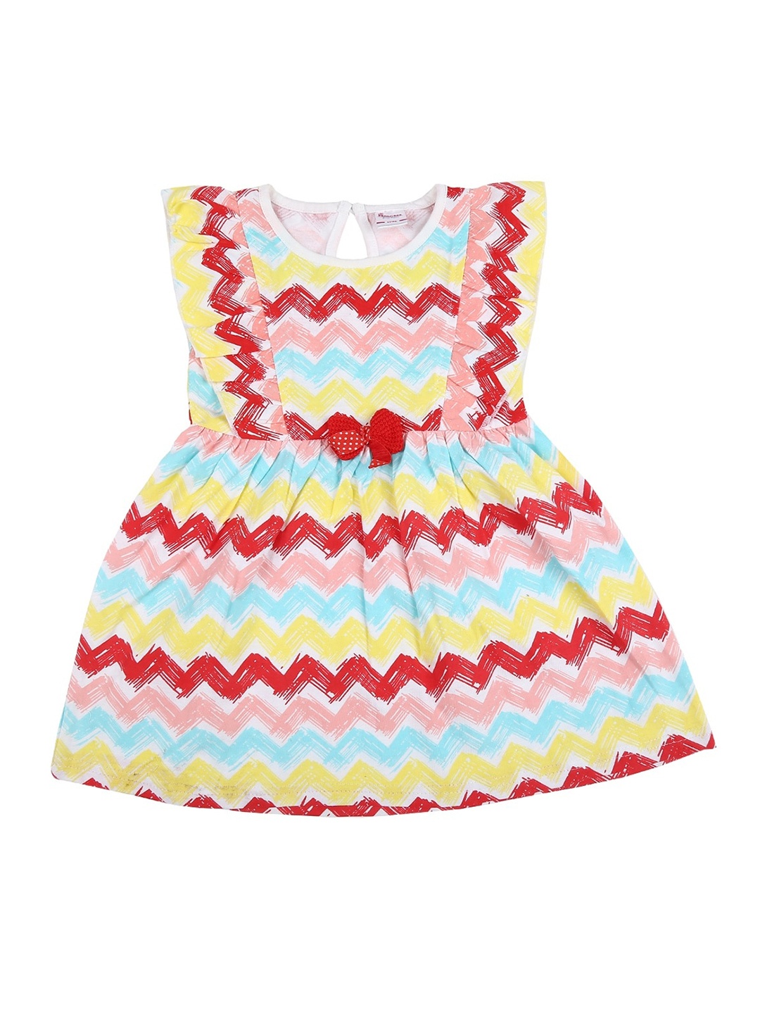 

V-Mart White and Multicolored Geometric Printed Fit and Flare Dress