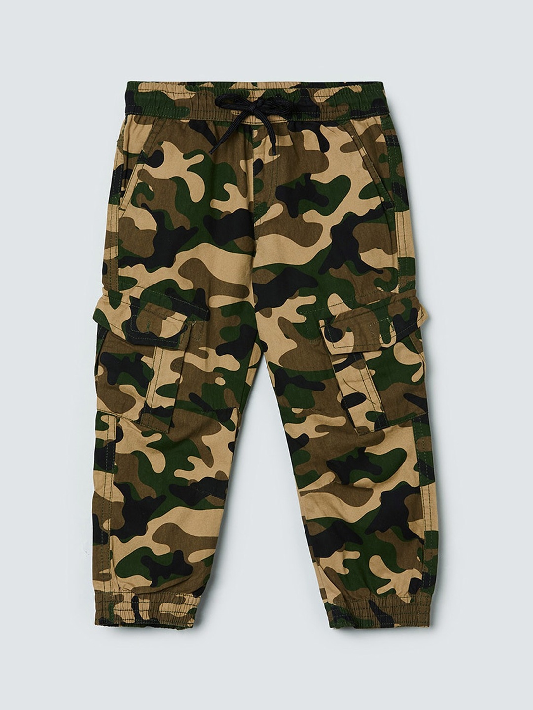

max Boys Green & Brown Printed Pure Cotton Joggers
