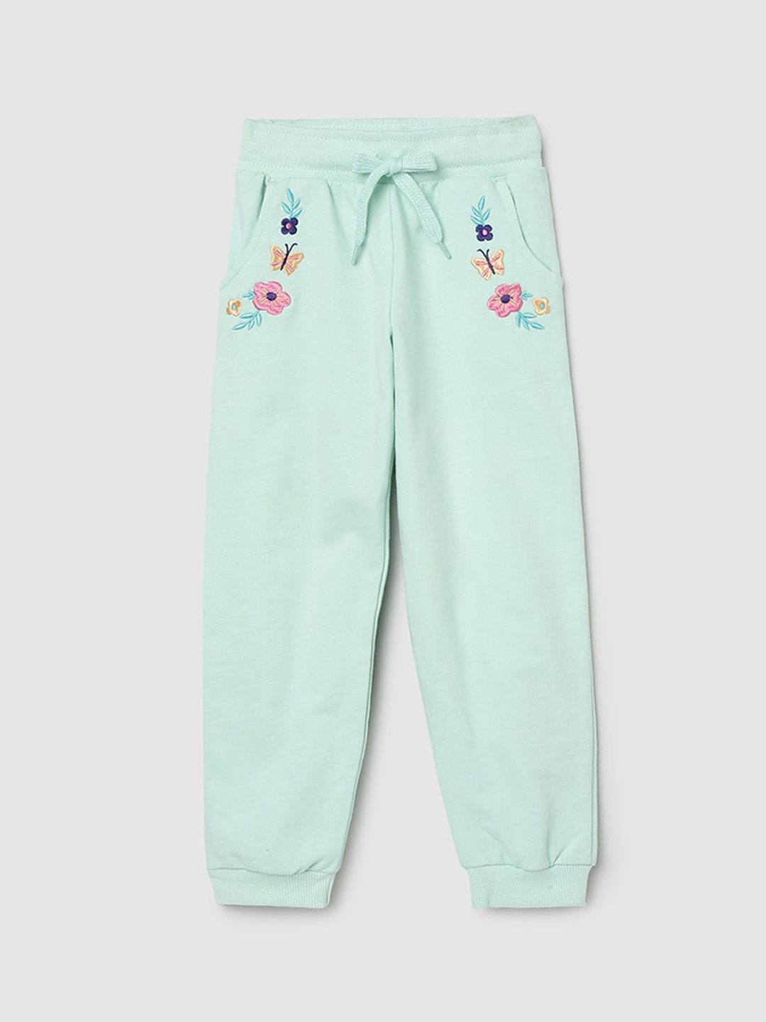 

max Girls Green Embroidered Pure Cotton Joggers