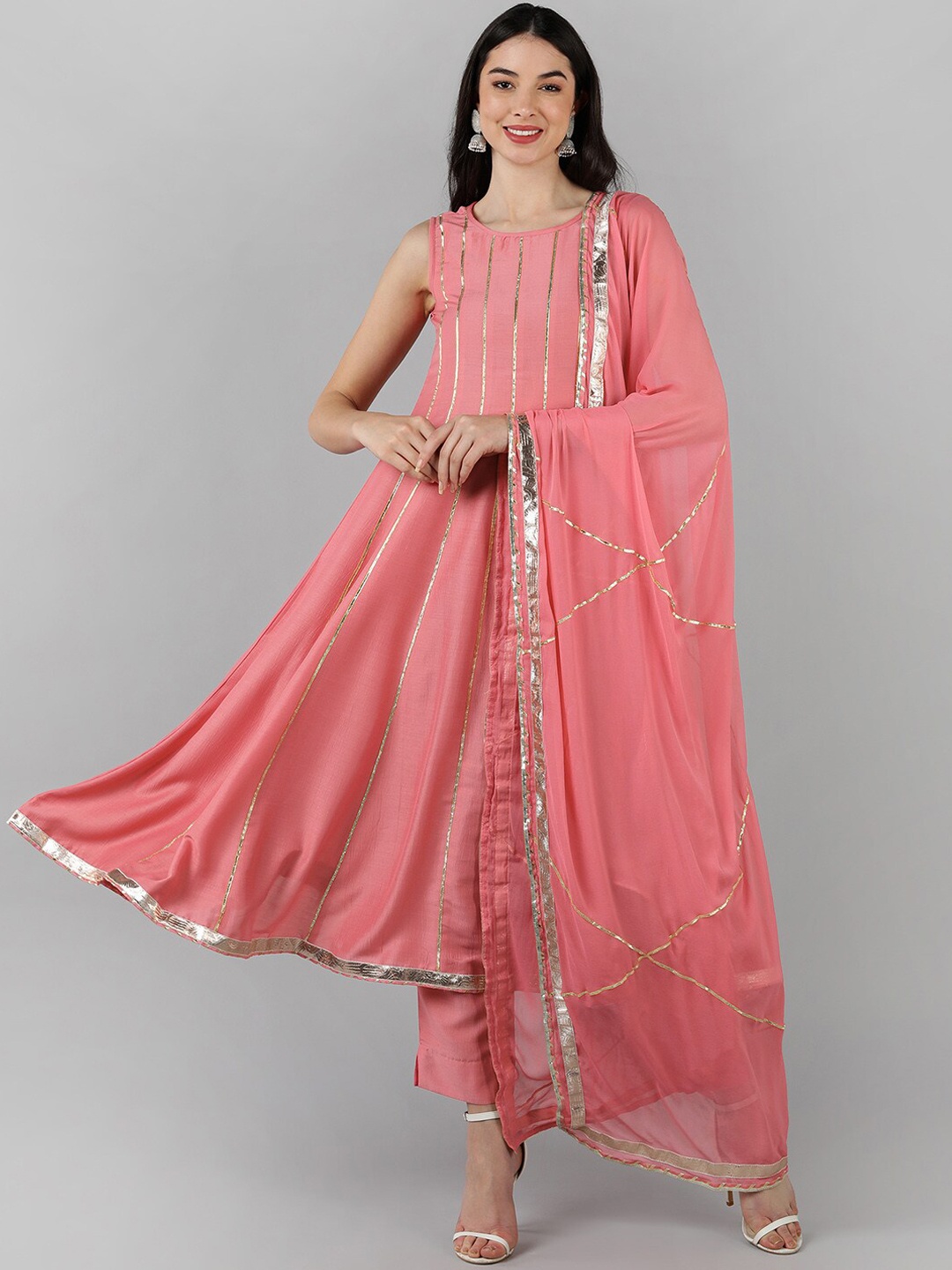 

AHIKA Women Pink Panelled Gotta Patti Kurta with Trousers With Dupatta