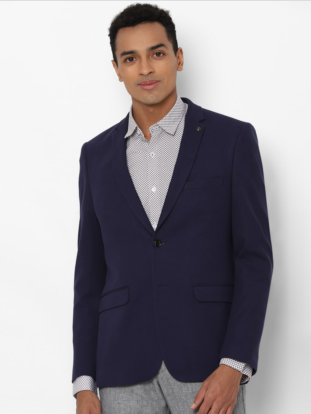 

Allen Solly Men Navy Blue Solid Slim Fit Pure Cotton Blazers