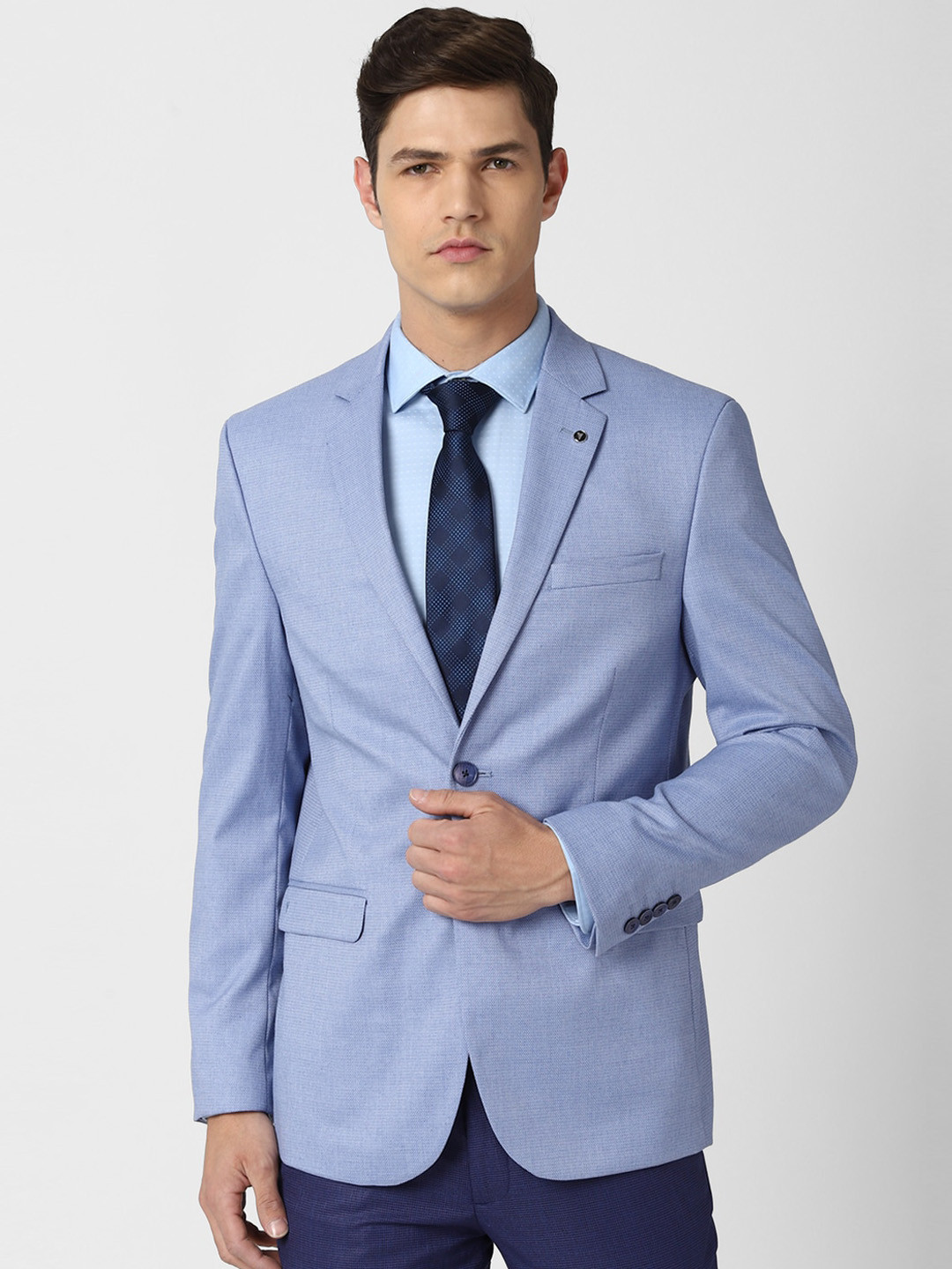 

Allen Solly Men Blue Self-Design Slim-Fit Single-Breasted Formal Blazer
