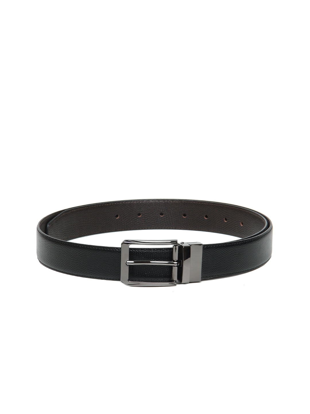 

thickskin Men Black Textured PU Reversible Formal Belt