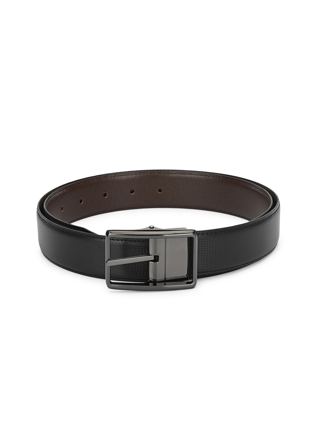 

thickskin Men Black Textured Reversible PU Formal Belt